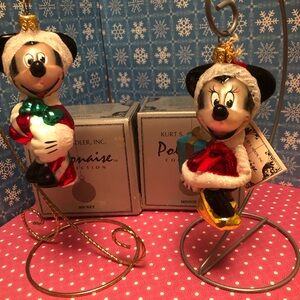 Polonaise Mickey And Minnie Mouse W Boxes Glass Ornaments